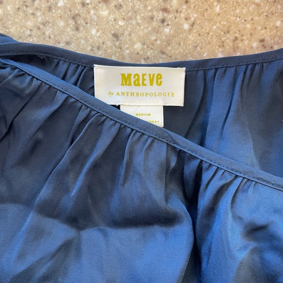 Anthropologie Maeve Satin-like Color Block Tunic Navy and Green sz MEDIUM - Picture 7 of 8